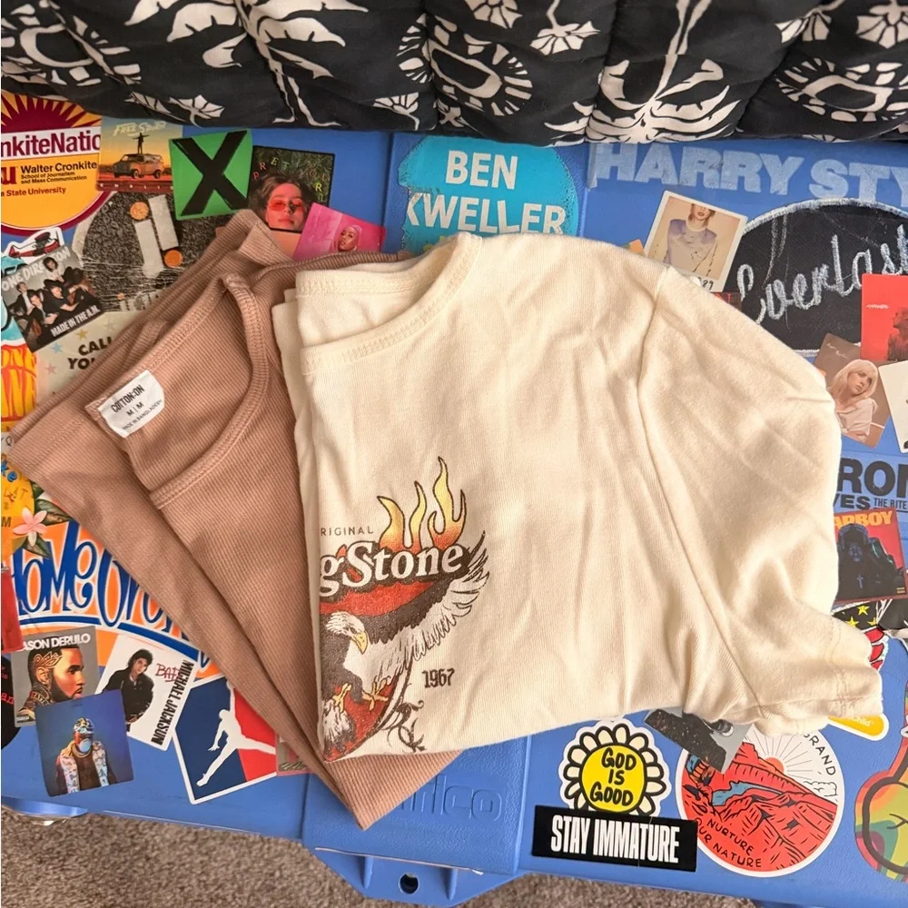 NWOT Cotton On Cropped Graphic Tee and Ribbed Shirt - Picture 1 of 4